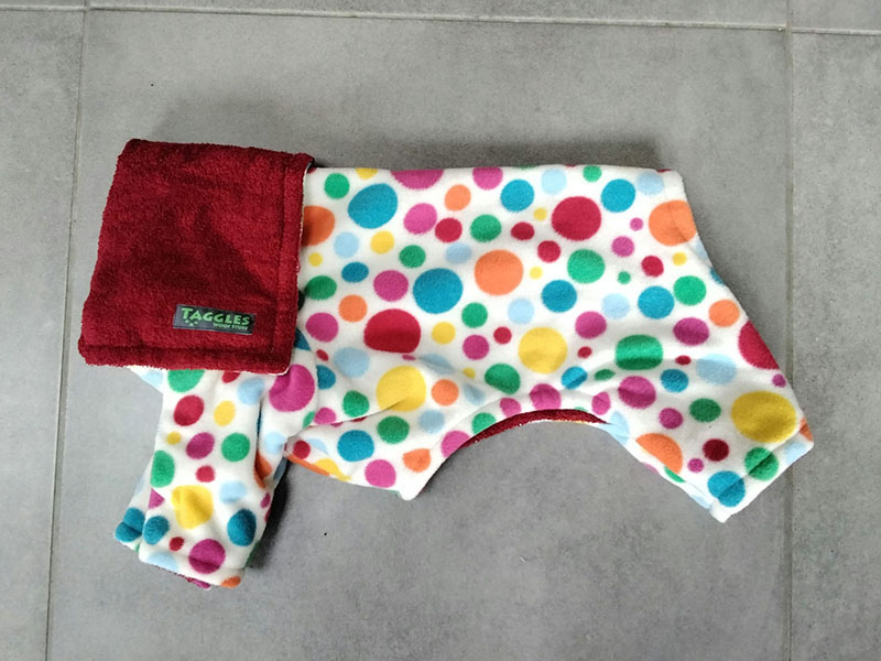 White spots with red towel drying onesie